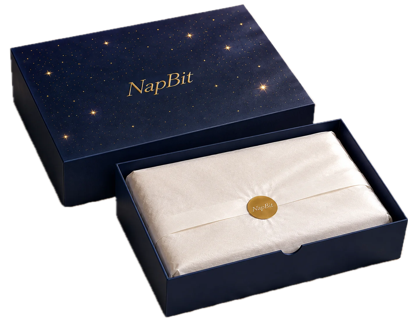 NapBit gift box, opened to reveal the wrapped sheet